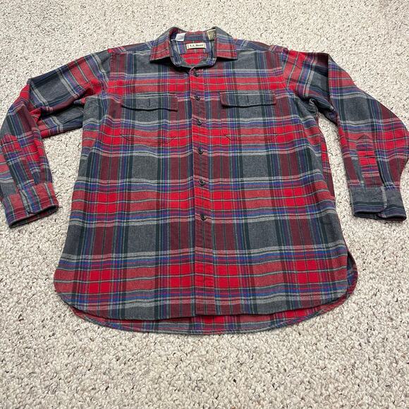 L.L. Bean Other - Vintage LL Bean Chamois Cloth Flannel Shirt Men's Sz M Paid Red Blue Outdoor